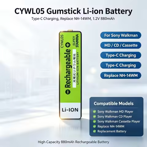 CYWL05 Gumstick Li-ion Battery Type-C Charging For Sony Walkman MD CD Cassette Player Replace NH-14W