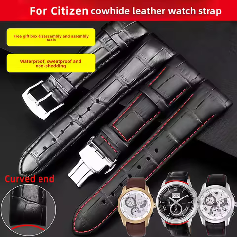 20mm 21mm 22mm Arc Cowhide watch band for citizen BL9002-37 05A BT0001-12E 01A men Curved End Genuin