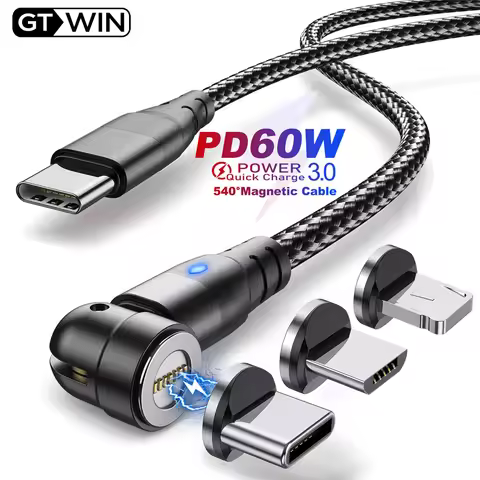 GTWIN 60W Magnetic Cable PD Fast Charging Type C to Type C Cable Quick Charge QC3.0 For iphone Data 