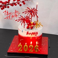 2026 New Year fireworks cake decoration acrylic card ingot pony new year party digital candle plug-i
