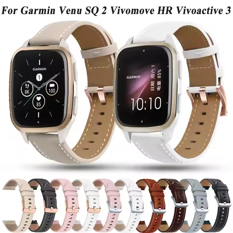 20mm Leather Watch Band For Garmin Venu SQ 2/Venu 2 Plus/vivoactive 3 Bracelet Forerunner 645 245 Mu