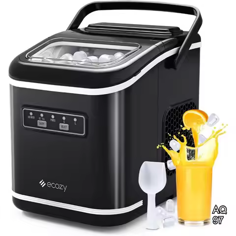 Portable Countertop Ice Maker, Self-Cleaning, Makes 9 Cubes in 6 Mins, 26lbs Daily, Includes Accesso