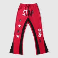 แฟชั่นผู้ชายหลวม Fit กางเกงกีฬายาวพิมพ์ Stack Joggers ตัวอักษรสีบล็อก Urban Rapper