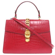 近全新 Gucci Sylvie 鱷魚皮手提包，搭配RED金五金，型號 431665，紅色，兩用，2235。 [二手] GUCCI
