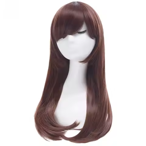 QQXCAIW Game ROLECOS OW D.VA Cosplay Wig Over Game Watch Cosplay Hana Song DVA Wig Long Brown Women 