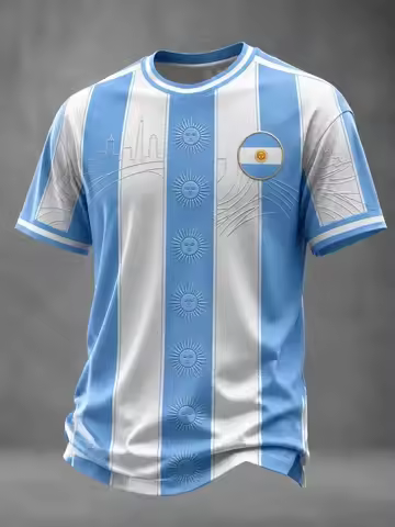 Unisex Argentina Soccer Jersey Stripe Sun Emboss Skyline Crest Dual-Stripe Cuffs 2026 Crest Fan Foot