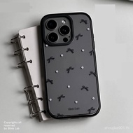 Pearl black bow，Black acrylic frame，Applicable iPhone Phone case，Applicable iPhone 16 Pro Max/15/14 