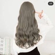 WIG KOREA HYO RI WIG PANJANG WAVY GREY RAMBUT ASLI WIG MURAH WIG CURLY