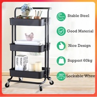 3 Tier Multifunction Storage Trolley Rack Office Shelves Home Kitchen Rack With Plastic Wheel