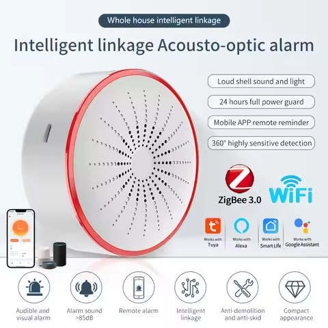 Tuya WiFi ZigBee Sound And Light Alarm Home Security System Supports Alexa Google Assistant Smart Al