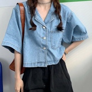 Polo Crop Jeans Denim Outer Button Jins Jaket Jeans Wanita Import