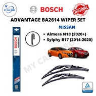 BOSCH Advantage BA2614 U Hook Wiper Set for Nissan Almera N18 (2020+) / Sylphy B17 (2014-2020) (26"/
