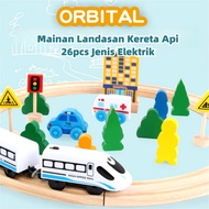 Electric Railway Train Toys Set Mainan Kanak Kanak Kereta Api with Wooden Track Magnetic Train Toys