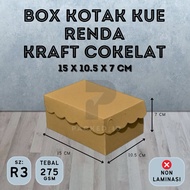 Cake Box (R3) Brown Kraft Lace size 15x10.5x7 cm Thickness 275gsm Fits Aqua Glass | Snack Box Cake B