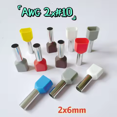 50PCS 2x6mm² Guage 2x10 Copper Insulated Ferrules Cable Lug Dual Cables Type Electrical Cord End Con