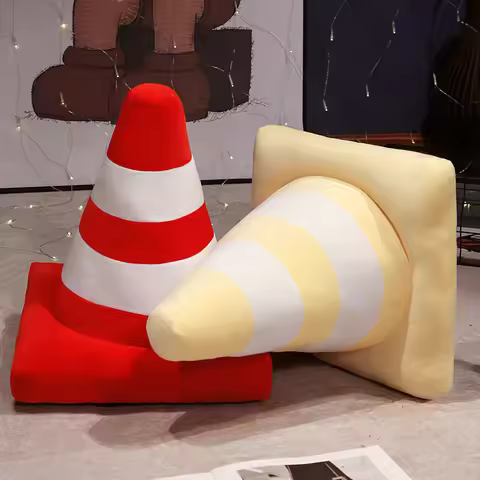 Roadblock Cushion Stuffed Soft Lifelike Plush Traffic Cone Road Construction Cone Pillow Kids Toys H