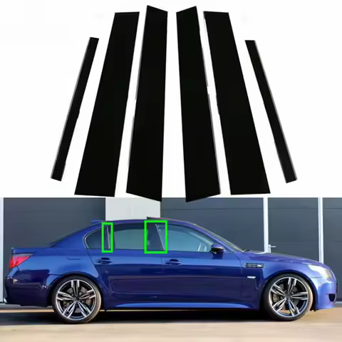 6Pcs Glossy Black Window Door Column B C Pillar Post Cover Trim For BMW 5-Series E60 4-Door Sedan 20