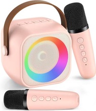 鬼佬倉 - 兒童成人的卡拉OK機器，迷你便攜式藍牙卡拉OK揚聲器，帶2個無線麥克風和燈，燈，生日禮物4、5、6、6、7、7、8、9、10、12歲以上的家庭家庭聚會（粉色）