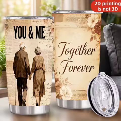 20oz Elderly Couple You and Me Printed Stainless Steel Tumbler with Lid and Straw, Together Forever 