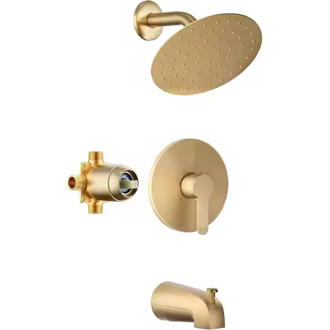 Tub Shower Faucet, Brushed Gold Shower Faucet Set with 8-Inch Rainfall Shower Head and Tub Spout