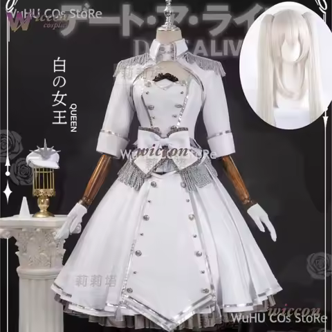 Anime DATE A LIVE Tokisaki Kurumi Gorgeous Lolita Dress White Dress Wig Cosplay Costume Halloween Su