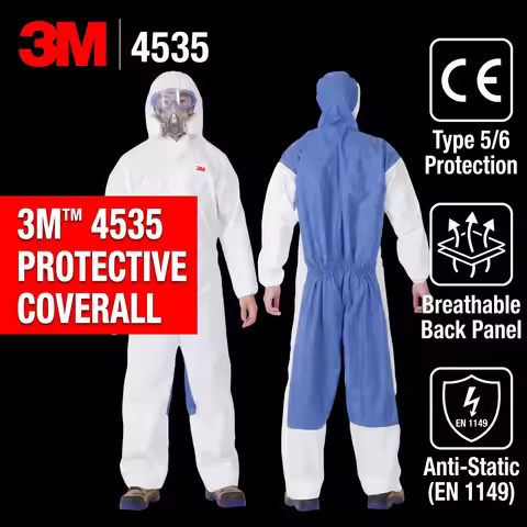 3M 4535 Disposable Protective Coveralls White Hooded Workwear Hazmat Suit Dust Proof Overalls Safety