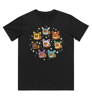 Bandai | 2026 Summer Pokemon Eevee Evolution Cute Cosplay Print T-Shirt 100% Cotton Loose Couple & F