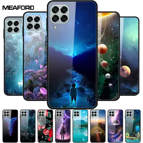 For Samsung M33 Case M53 5G Tempered Glass Hard Back Cover for Samsung Galaxy M53 5G / M33 5g Case P