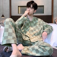 2025 Men Sleepwear Plaid Print 100% Cotton Pajama Sets for Man Nightwear Long Sleeve Pajama Pants Sl