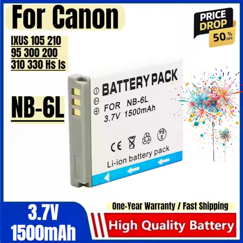 NB-6L Battery 3.7V 1500mAh Rechargeable Batteries and Charger for Canon IXUS 105 210 95 300 200 310 