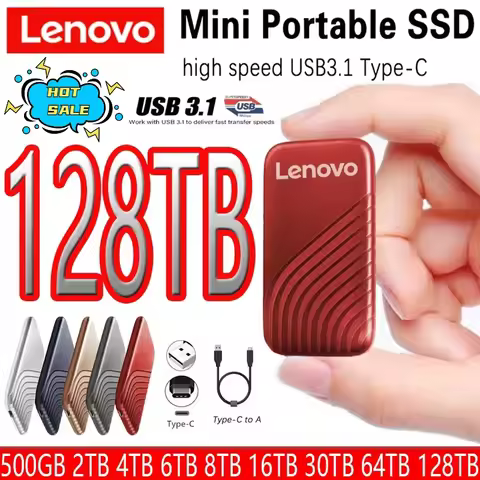 Lenovo 2026 New SSD Flash Hard Drive External Type-C High Speed USB3.1 2TB 4TB 8TB SSD Storage Porta
