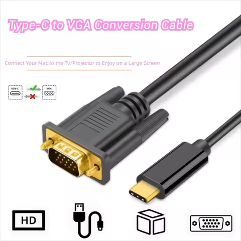 USBC to VGA Cable 1080P Type C Adapter HD TV Cable Converter for MacBook VGA Monitor Projector Conne