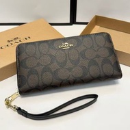 ✨COACH zip around 19 老花帆布拉鏈式長款銀包 女款 黑色