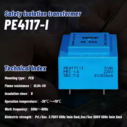 YHDC PE4117-I 5VA 110V/220V/230V/380V 6V/7.5V/9V/12V/15V/18V/24V Encapsulated Transformer For PCB Mo