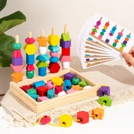 25 khối xây dựng - 8 thẻ hai mặt + 5 thanh đồ chơi hạt gỗ Montessori, phù hợp cho trẻ 3-4 tuổi, đồ c