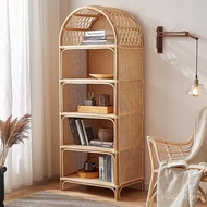 Japanese Bookshelf Bookshelf Storage Real Rattan Display Cabinet Small Apartment Living Room Storage