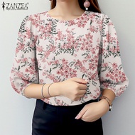 Zanzea Phụ Nữ Mùa Hè Ba Quý Tay Áo Áo Cánh in hoa cổ tròn Bohemian áo chui mỏng Top #0310