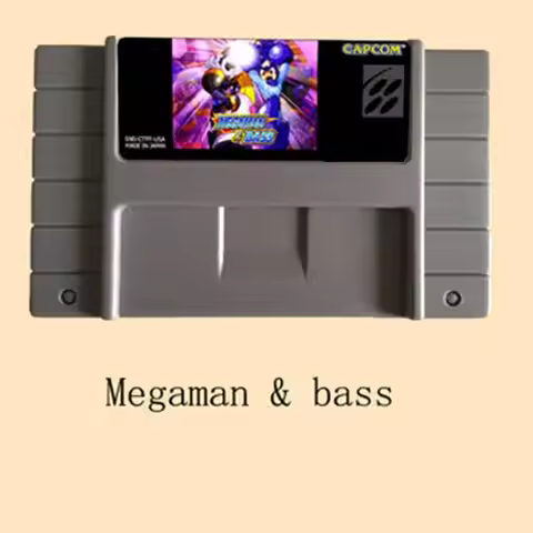 Megaman & Bass 16bit Big Gray Game Card Portuguese Language For USA NTSC Game Players
