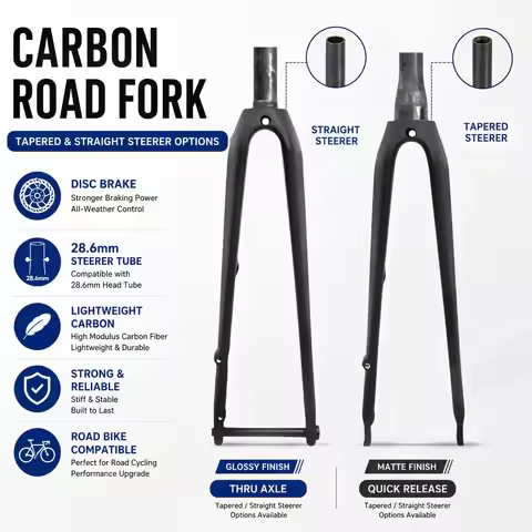 Carbon Fiber Road Bike Fork 700C Disc Brake, Flat Mount, Ultra-Light T800 Toray, 100x12mm Thru Axle/