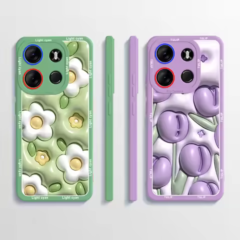 For Tecno Pop 7 Pro BF7 Case Tulip Flower Matte TPU Silicone Bumper Cover for Tecno Spark Go 2023 Ph
