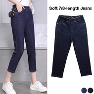 Women's Ultra-Thin 7/8-Length Jeans Summer High Waist Slim-Fit Plus Size Stretchy Slimming Solid Col