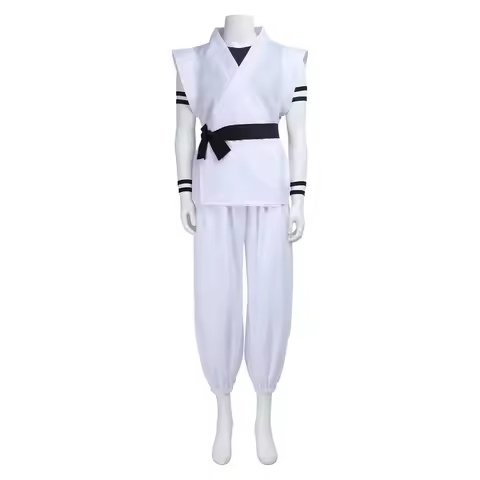 White Kung Fu Suit With Tattoo Stickers Ryomen Sukuna As Megumi Showdown Cosplay Costume Full Set