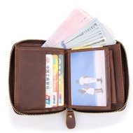 FE1 RFID Men's Leather Zipper Wallet Zip Around Wallet Bifold Multi Card Holder Purse