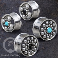 Silver stainless steel tunnel Piercing earrings with decorationturquoise and sea shells