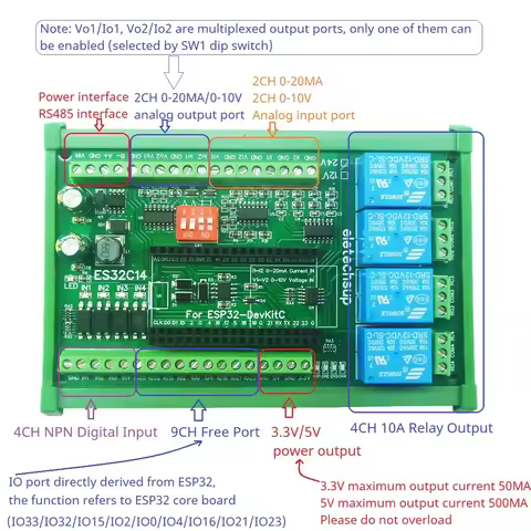 RS485 2AO 2AI 4DI 4DO ESP32 Multifunction Expansion Board Modbus Wifi Relay Module for Arduino WEB M