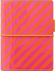 Filofax Domino Patent Organizer, Pocket Size, Orange/Pink Stripes - High-Gloss, Contemporary Cover, Six Rings, Week-to-View Calendar Diary, Multilingual, 2024 (C022576-24)