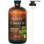 EssentiallyKateSCastorOil16FlOz(GlassBottle)-Original-AHugeGlassBottlewithaPump-100%Pureand,ColdPres