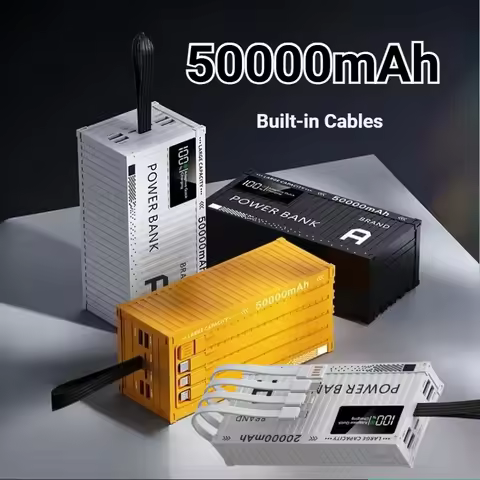50000mAh Large Capacity PD22.5W Charging Power Bank Built-in Cables Power Bank for IPhone Samsung Xi
