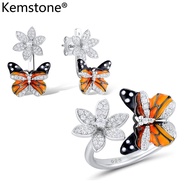 Kemstone ผีเสื้อดอกไม้ S Tud E Arrings แหวนสำหรับผู้หญิงเครื่องประดับชุดแหวน