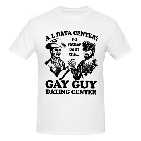 Men AI Data Center I’d Rather Be At The Gay Guy Dating Center T Shirt Vintage Cotton Crewneck Men Ts